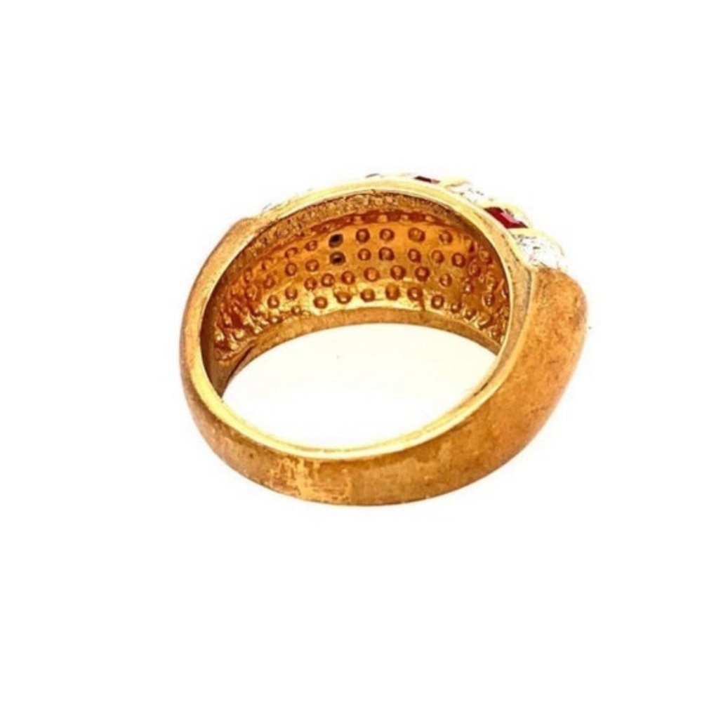 Vintage Gold 18KGE Statement Ring with Red & White Rhinestones, Size 5 - Picture 4 of 4